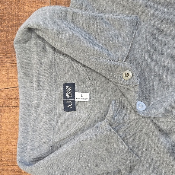 Armani Jeans Gray Long Sleeve Polo Shirt Minimal Designer Casual Classic Large - Picture 2 of 5